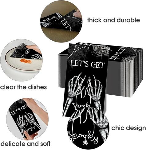 Horaldaily 100 Halloween Disposable Paper Decorative Guest Napkins, Black Cobweb Skeleton Scary Themed Hand Towel for Party Lunch Dinner Kitchen Bathroom in Saudi Arabia