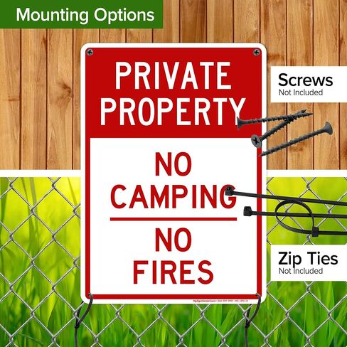 Private Property No Camping No Fires Sign, 10x14 Inches, Rust Free .040 Aluminum, Fade Resistant, Made in USA by My Sign Center in Kuwait