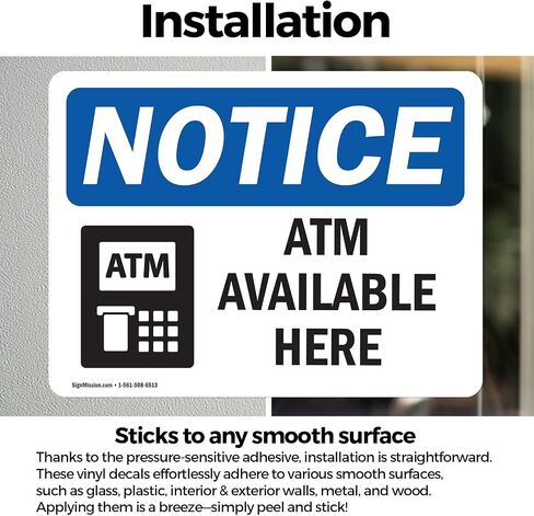 (2 Pack) ATM Available Here OSHA Notice Sign 7 Inch X 5 Inch Vinyl Label Decal Sticker Weather Resistant, UV Protected for Workplace, Business, and Construction Site, Made in the USA in Saudi Arabia