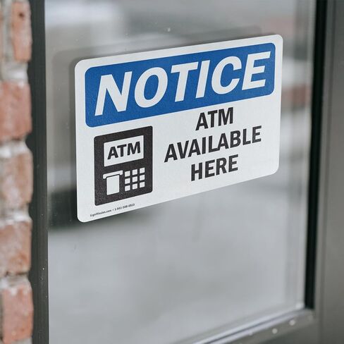 (2 Pack) ATM Available Here OSHA Notice Sign 7 Inch X 5 Inch Vinyl Label Decal Sticker Weather Resistant, UV Protected for Workplace, Business, and Construction Site, Made in the USA in Saudi Arabia