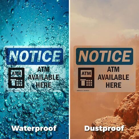 (2 Pack) ATM Available Here OSHA Notice Sign 7 Inch X 5 Inch Vinyl Label Decal Sticker Weather Resistant, UV Protected for Workplace, Business, and Construction Site, Made in the USA in Saudi Arabia