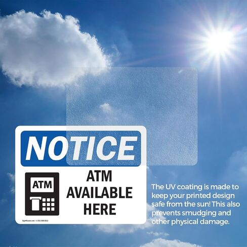 (2 Pack) ATM Available Here OSHA Notice Sign 7 Inch X 5 Inch Vinyl Label Decal Sticker Weather Resistant, UV Protected for Workplace, Business, and Construction Site, Made in the USA in Saudi Arabia