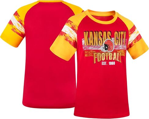 تي شيرت رجالي من City Football Fans Athletic Arm Stripe تي شيرت Raglan - أصفر وأحمر in Kuwait