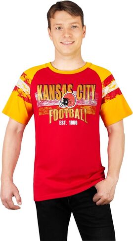 تي شيرت رجالي من City Football Fans Athletic Arm Stripe تي شيرت Raglan - أصفر وأحمر in Kuwait