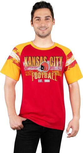 تي شيرت رجالي من City Football Fans Athletic Arm Stripe تي شيرت Raglan - أصفر وأحمر in Kuwait
