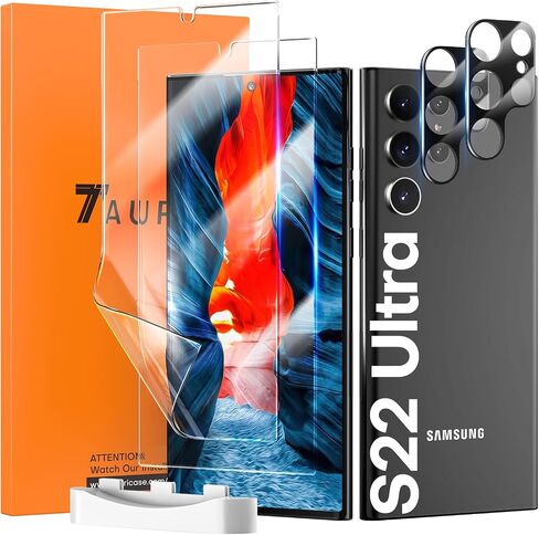 TAURI 2+2 Pack Screen Protector Designed for Samsung Galaxy S23 Ultra 5G, 2 Pack [Self-Healing] TPU Film + 2 Pack Camera Lens Protector, [Case Friendly] Support Fingerprint Unlock in Saudi Arabia