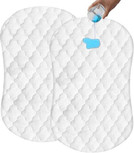 Bassinet Mattress Protector Compatible with Foalom, Newton, Skylar Baby Bassinet, 2 Pack, Waterproof Quilted 3 in 1 Rectangle Bassinet Mattress Pad Cover, White, 35" x 20" in Saudi Arabia
