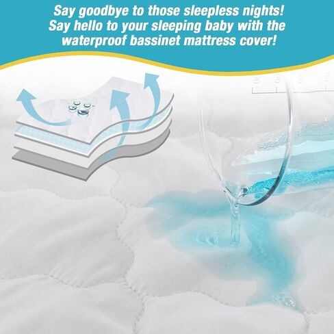 Bassinet Mattress Protector Compatible with Foalom, Newton, Skylar Baby Bassinet, 2 Pack, Waterproof Quilted 3 in 1 Rectangle Bassinet Mattress Pad Cover, White, 35" x 20" in Saudi Arabia