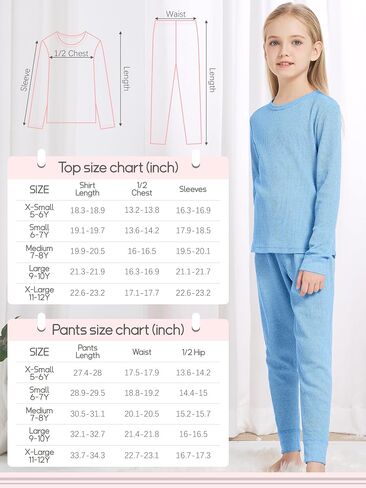 VZV Girls Kids Thermal Set Waffle Girls Thermal Underwear Long Johns for Kids Base Layer Thermal Underwear for Kids Winter in Saudi Arabia