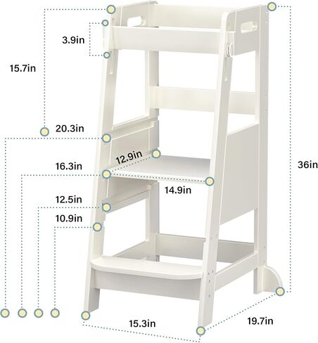 TOETOL الخيزران طفل التعلم خطوة البراز 3 ارتفاع قابل للتعديل المطبخ مكافحة الحضانة الدائمة برج مساعد البراز للأطفال مع حماية ضد الانزلاق (الخشب والرمادي) in Kuwait