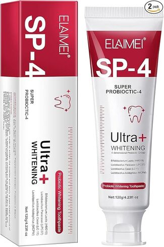 معجون أسنان Ultra Whitening، Sp 4، معجون أسنان Ultra Whitening Sp - 4، معجون أسنان بروبيوتيك لتفتيح الأسنان، معجون أسنان للعناية بالتنظيف العميق، 4.23 أونصة/120 جم، عبوة من قطعتين in Saudi Arabia