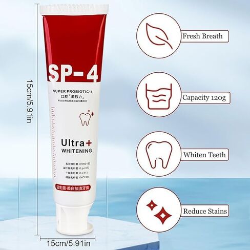 معجون أسنان Ultra Whitening، Sp 4، معجون أسنان Ultra Whitening Sp - 4، معجون أسنان بروبيوتيك لتفتيح الأسنان، معجون أسنان للعناية بالتنظيف العميق، 4.23 أونصة/120 جم، عبوة من قطعتين in Saudi Arabia