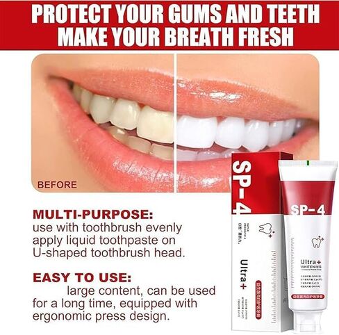 معجون أسنان Ultra Whitening، Sp 4، معجون أسنان Ultra Whitening Sp - 4، معجون أسنان بروبيوتيك لتفتيح الأسنان، معجون أسنان للعناية بالتنظيف العميق، 4.23 أونصة/120 جم، عبوة من قطعتين in Saudi Arabia