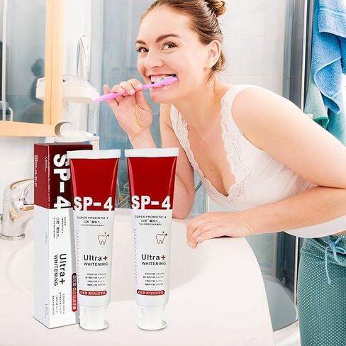 معجون أسنان Ultra Whitening، Sp 4، معجون أسنان Ultra Whitening Sp - 4، معجون أسنان بروبيوتيك لتفتيح الأسنان، معجون أسنان للعناية بالتنظيف العميق، 4.23 أونصة/120 جم، عبوة من قطعتين in Saudi Arabia