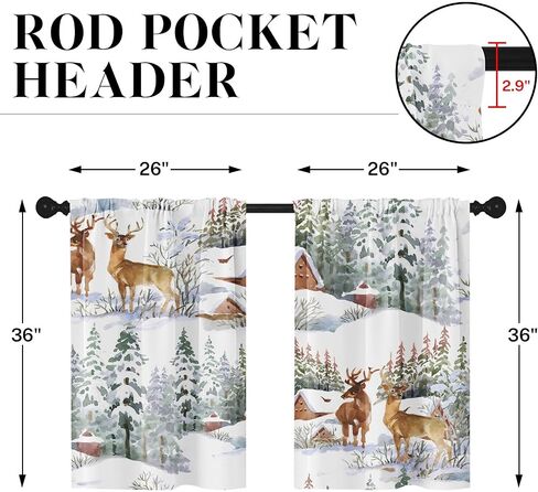 Christmas Kitchen Curtains Deer Window Curtains Over Sink Set of 2, Winter Snow City Short Tier Curtain for Kitchen, Xmas Kitchen Decor 26" x 36" in Kuwait