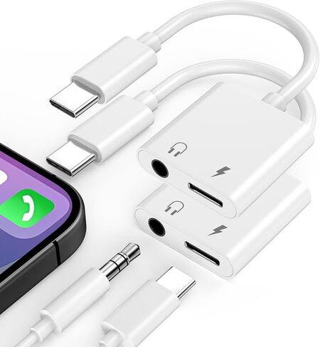 [Apple MFi Certified] Apple Lighting to 3.5 mm Headphone Jack Adapter for iPhone, 2 Pack 2 in 1 iPhone Headphone Aux Audio + Charger Cable Splitter Adapter Dongle for iPhone 14 13 12 11 XS XR X 8 7 in Saudi Arabia