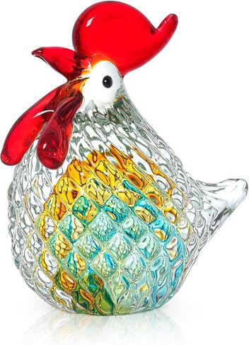 LONGWIN Hand Blown Glass Chicken Statue Aqua Art Glass Rooster Sculpture Collectible Figurine Paperweight Home Decor Ornaments in Saudi Arabia