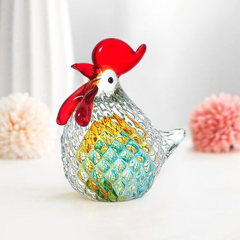LONGWIN Hand Blown Glass Chicken Statue Aqua Art Glass Rooster Sculpture Collectible Figurine Paperweight Home Decor Ornaments in Saudi Arabia