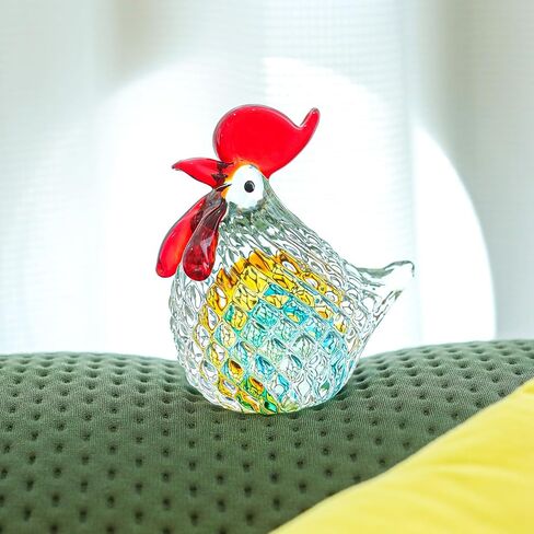 LONGWIN Hand Blown Glass Chicken Statue Aqua Art Glass Rooster Sculpture Collectible Figurine Paperweight Home Decor Ornaments in Saudi Arabia