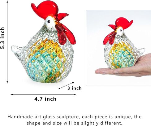 LONGWIN Hand Blown Glass Chicken Statue Aqua Art Glass Rooster Sculpture Collectible Figurine Paperweight Home Decor Ornaments in Saudi Arabia