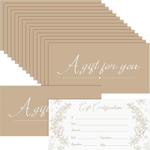 50 Pcs Blank Gift Certificates for Small Businesses 3.75 x 7.5 Inches Kraft Foil Certificate Cards Paper Vouchers for Christmas Hair Salons Spa Bars in Saudi Arabia