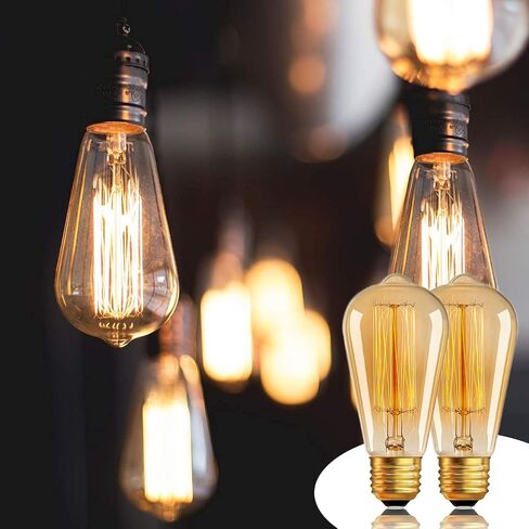 Edison Bulb 40W 120V, ST64 Vintage Incandescent Edison Bulb E26/E27 Base 2200K Amber Warm Yellow Dimmable, Retro Lamp Glass, 6 Pack, Suitable for Outdoor and Indoor in Saudi Arabia