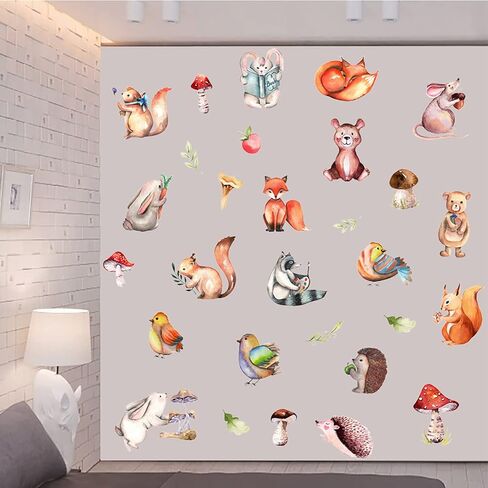 ملصقات جدارية على شكل فطر سنجاب أرنب أرنب قنفذ، ملصقات جدارية لحيوانات الغابة للأطفال، ملصقات جدارية لحيوانات الغابة لغرفة الأطفال وديكور جدار حضانة الأطفال، ملصقات جدارية للأطفال، شارات جدارية للأطفال in Kuwait
