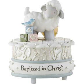 CB Catholic Creative Brands Faithworks - Baptized in Christ Musical Figurine, 3.5 x 4.5-Inch, Lamb - Brahms Lullaby