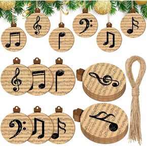 Gerrii 36 Pcs Music Sheet Nativity Ornament Christmas Wood Music Note Ornament Hanging Music Decoration for Christmas Tree Wood DIY Craft Cutouts Musical Wood Gift Tags Ornaments with Rope (Brown)