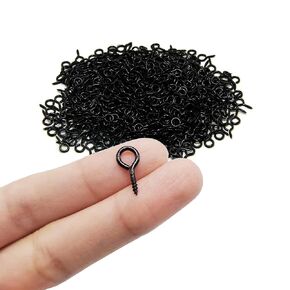ECKJ Eye Screw Pins for Jewelry Making Findings Mini Metal Eye Hooks 300 Pieces Zinc Plated (Black) Self Tapping Eyelets O Ring Hanging DIY Projects Crafts Arts Wine Cork Charm Bead 12mm x 6mm