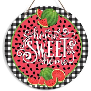 Home Sweet Home Welcome Sign for Front Door, Watermelon Welcome Door Sign Decoration, Round Decorative Wall Sign, Summer Wooden Hanging Sign for Farmhouse Home Porch Living Room -26