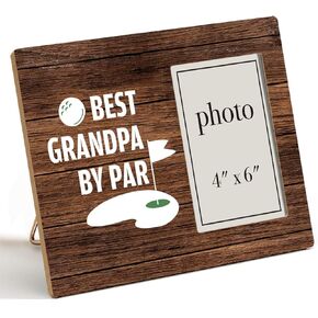 Oqtumes Golf Gifts for Men Grandpa Picture Frame, Golfing Gifts for Grandpa, Rustic Best Grandpa By Par Wood Picture Frame 8 x 10 Inches, Wall Mount and Tabletop - 4 x 6 Inch Photo