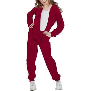 Woolicity Girls Sweatsuits Set Velour Tracksuit 2 Piece Outfits Zip Up Hoodies and Pants Sportswear Jogging Set