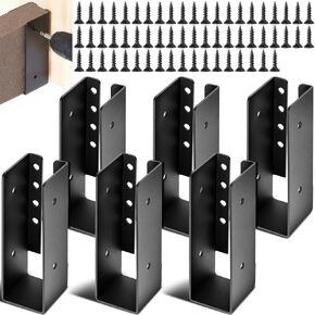 Blulu 6 Pcs 2"x6" Concealed Joist Hangers with 72 Screws Powder Coated Steel Joist Bracket Fence Brackets for Wood Fit for 2"x6" Beam Swing Handrail Fence Trim Flanges Framing Railing