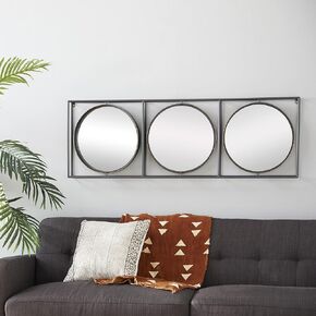 Deco 79 Metal Wall Mirror with Grid Frame, 52" x 4" x 18", Gray
