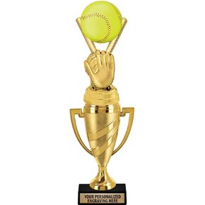 Crown Awards Softball Trophy, 14" Gold Cup Softball Trophies with Free Personalization Prime