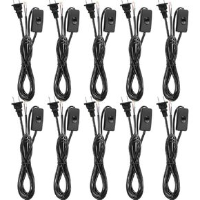 Pelopy 10 Packs Lamp Cord with Plug and Switch Light Cord Set 6 Feet Prong Power Cord with Molded Plug Pure Copper Stripped Ends Ready for Wiring 110-220V,50W, Black