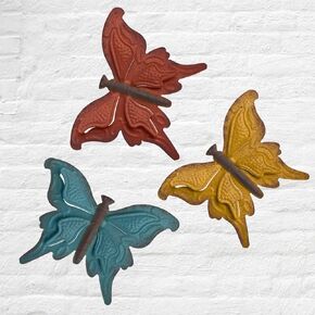 KISWIAR 3PCS Metal Three-dimensional Butterfly Wall Decoration, Butterfly Iron Art Wall Sculpture, Yellow Red Blue Butterfly Wall Decor for Indoor Outdoor Walls Home Patio Porch Deck Garden
