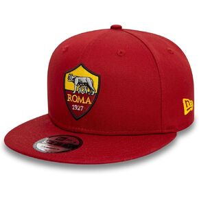 AS Roma - قبعة New Era 9FIFTY Club Crest ذات الذروة المسطحة باللون الأحمر الداكن، الأحمر الداكن، مقاس واحد