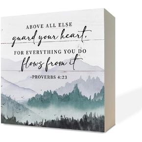 Christian Wood Signs, Bible Verse Proverbs 4:23 - Above All Else Guard Your Heart for Everything You Do Flows from It, Box Sign Decor Tabletop, Christian Home Decor, Farmhouse Decor, Christian Gifts