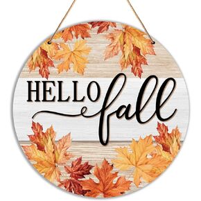 Hello Fall Signs, Happy Thanksgiving Sign, Pumpkins Fall Decor, 9.84"/25CM Round Fall Wall Door Decor, Autumn Decorations Gift for Family Friends, Farmhouse Fall Wooden Sign for Home Office Decor-A07