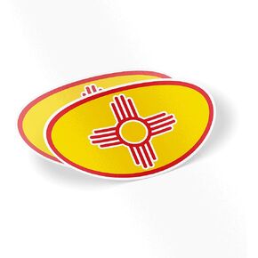 2 NM Flag Oval Zia Stickers 5 x 3 inch New Mexico Weatherproof Window Vinyl Sticker Decals for Car or Laptop