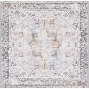 SAFAVIEH Tucson Collection Area Rug - 8' Square, Beige & Grey, Persian Medallion Design, Non-Shedding Machine Washable & Slip Resistant Ideal for High Traffic Areas in Living Room, Bedroom (TSN102B)