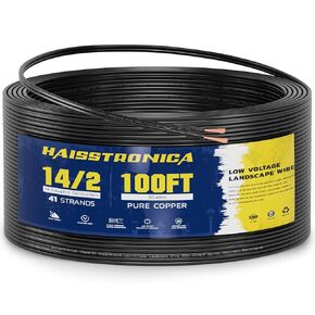 Low Voltage Landscape Wire,haisstronica 250FT 14/2 Landscape Lighting Copper Wire 2 Conductor 14 Gauge Landscaping Lights Wired Outdoor Direct Burial Electrical Wire