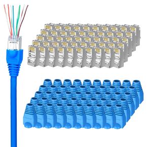 UTP RJ45 Pass Through Cat5e Connector, 100 PCS Cat5 Connectors with 100 PCS RJ45 Strain Relief Boots, Cat5 Connector/ Cat5 Ends/Cat 5e RJ45 Modular Plugs/ RJ45 Connector Cat5e