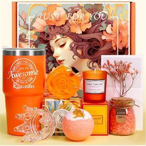 Gifts for Women, Mom, Wife, Girlfriend, Sister, Mothers Day, Birthday, Christmas, Valentine's Day Gifts-Lavender Spa Gift Basket Set(Orange)