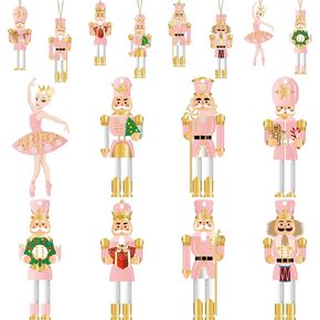 Woanger 24 Pcs Christmas Nutcrackers Hanging Tree Ornaments Wooden King and Soldier Nutcracker Ornaments Small Wooden Nutcrackers and Ballerina Ornament for Christmas Tree Decoration(Classic)