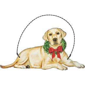 Primitives by Kathy Christmas Yellow Lab Wooden Decorative Hanging Ornament, 5" x 2.50"