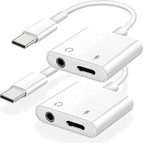 [MFi Certified] Dual USB C Headphone and Charger Adapter for iPhone 15,Dual USB C AUX + Charger Dongle Splitter Adapter Compatible with iPhone 15/15Plus/15Pro/15Pro Max Support Call+Charging( 2Pack)
