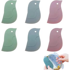 6 PACK Multifunctional Penguin Shape Silicone Scraper Soft Kitchen Cleaner Cleaning Tools Accessories for Pans Bowls (3 Colors)